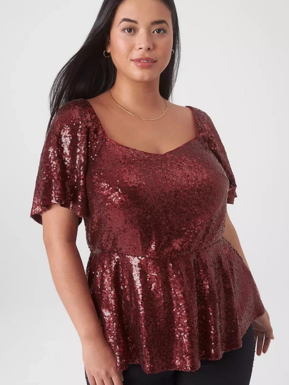 Lane Bryant Burgundy Sequin Peplum Top Size 14 NWT